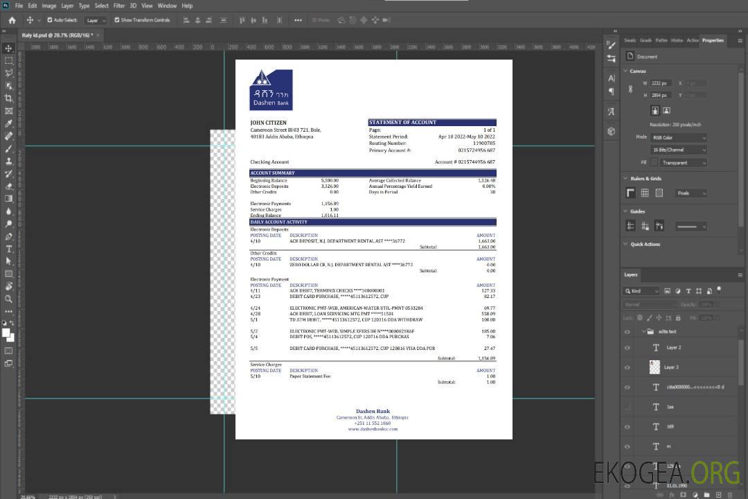Relevé de la Banque Dashen d'Éthiopie xls template